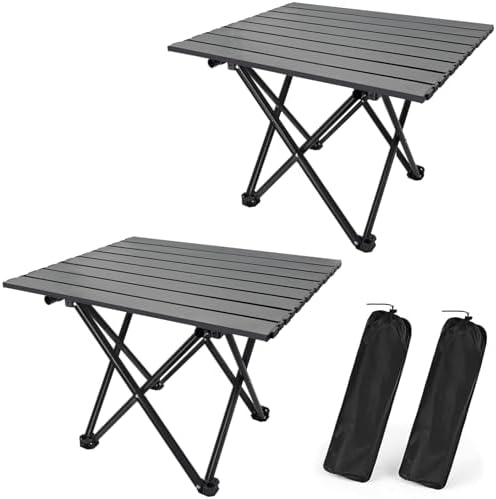 2 Pack Camping Table Foldable, Portable Folding Beach Table, Black-M