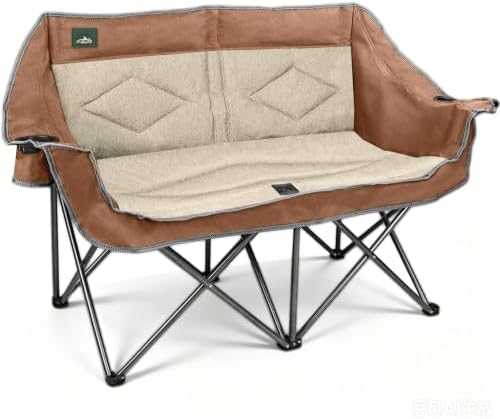 Northroad Folding Loveseat Camping Chair Portable Double Duo Full Padded Garden Sofa Chair for 2 Person w/ 2 Cup Holder,Wine Glass Holder,Support 600lbs for Outdoor Travel (Moca)