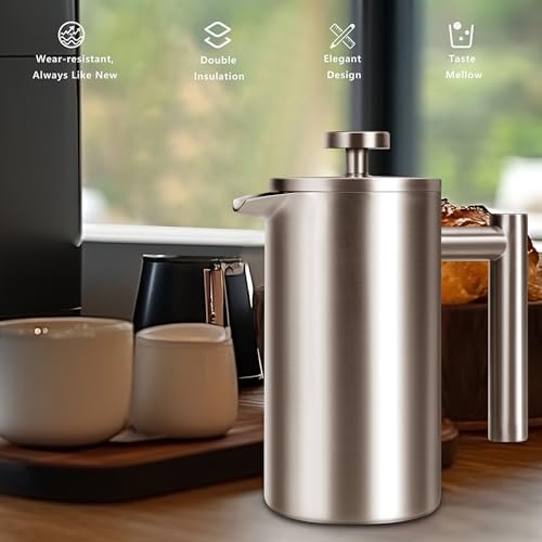 French Press 34 OZ, Durable Stainless Steel French Press Coffee Maker