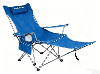 2 Pack Adjustable Folding Camping Chairs with Detachable Footrest and Headrest, Lightweight and Portable, Ideal for Hiking, Travel, Fishing and Outdoor Activities (Blue)