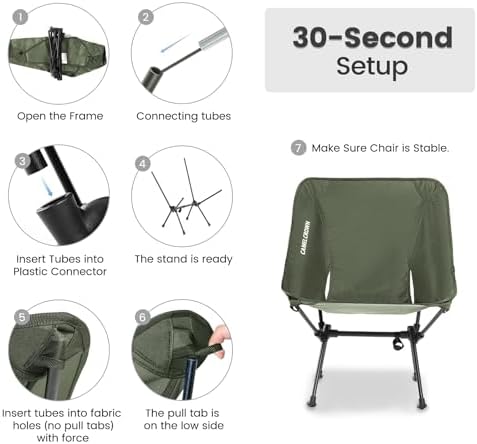 CAMEL CROWN Portable Camping Chair Folding Compact Lawn Lightweight Backpacking Chair with Carry Bag for Outdoor Hiking Beach Travel Picnic Festival Army Green 2pc