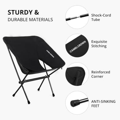 CAMEL CROWN Portable Camping Chair Lightweight Compact Folding Chair Mesh for Outdoor Camp Travel Beach Picnic Festival Hiking Backpacking (Black-1, 1 Pack)