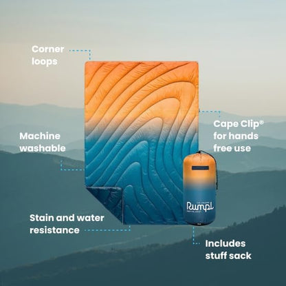 Rumpl Original Puffy Blanket - Warm, Water-Resistant Camping Blanket with 100% Recycled Synthetic Insulation, 52"x75", Original Puffy V1, Sunset Fade