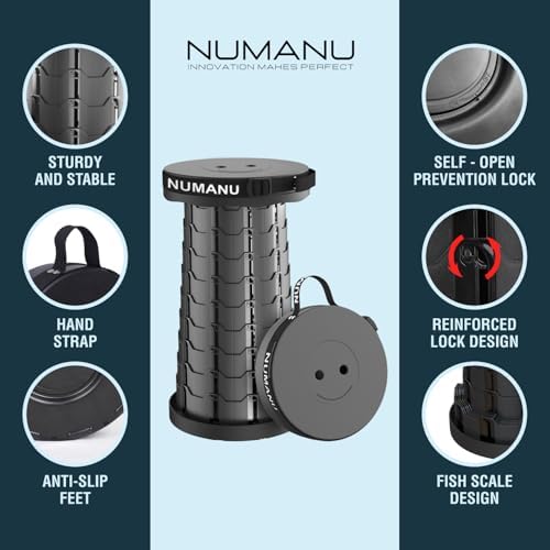 NUMANU Old-Gen Collapsible Stool, Max 400lbs, Adjustable Portable Folding Stool for Adults, Retractable Foldable Telescopic Seat Camping Chair or Footrest