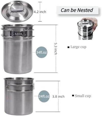 KOKKOYA Stainless Steel Camping Cups Mug Small Backpacking Bush Pot Set