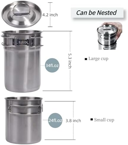 KOKKOYA Stainless Steel Camping Cups Mug Small Backpacking Bush Pot Set