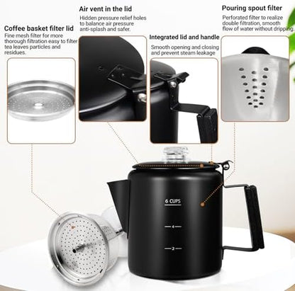 No Coating 6 Cup Percolator Coffee Pot 304 Stainless Steel