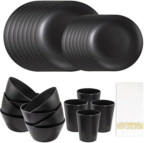 Supernal 57pcs Reusable Black Wheat Straw Dinnerware Set Black Dishes for 8