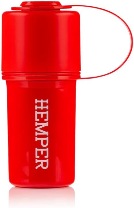 Hemper Keeper 3-in-1 Grinder & Storage Container – Compact Organizer with Removable Grinder, Dual Compartments for Raw & Ground Materials, Travel-Friendly with Clip Attachment – (Red)