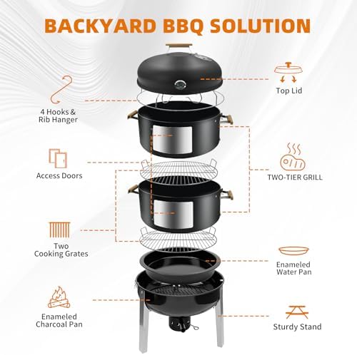 Vertical Charcoal Smoker Grills: Premium 20.5 Inch BBQ Meat Smokers
