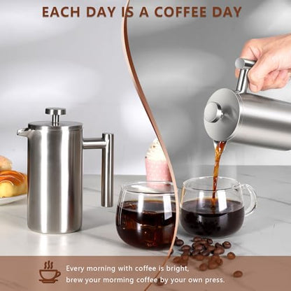 French Press 34 OZ, Durable Stainless Steel French Press Coffee Maker