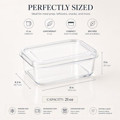 Lustroware Micro Clear Transparent Food Storage Containers with Lids – BPA-Free, Shatterproof, Dishwasher & Microwave Safe, 21oz Stackable Refrigerator Organizer Bins, Made in Japan, Set of 12