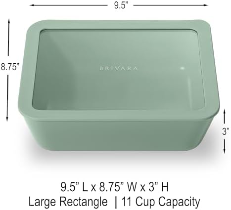 Glass Food Storage Container with Lid, 11-Cup Large Rectangle | Microwave-Safe Airtight Lid, Oven-Safe Ceramic-Coated Glass | Zero Plastic, No PFAS/PFOA/BPA, Reusable [Willow]