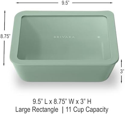 Glass Food Storage Container with Lid, 11-Cup Large Rectangle | Microwave-Safe Airtight Lid, Oven-Safe Ceramic-Coated Glass | Zero Plastic, No PFAS/PFOA/BPA, Reusable [Willow]