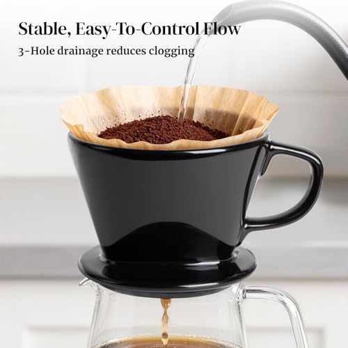 DOWAN Pour Over Coffee Maker, Non-Electric Pour Over Coffee Dripper, Manual Brew Maker, Single Cups Porcelain Slow Brewing Accessories for Gifts, Black