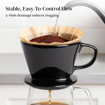 DOWAN Pour Over Coffee Maker, Non-Electric Pour Over Coffee Dripper, Manual Brew Maker, Single Cups Porcelain Slow Brewing Accessories for Gifts, Black
