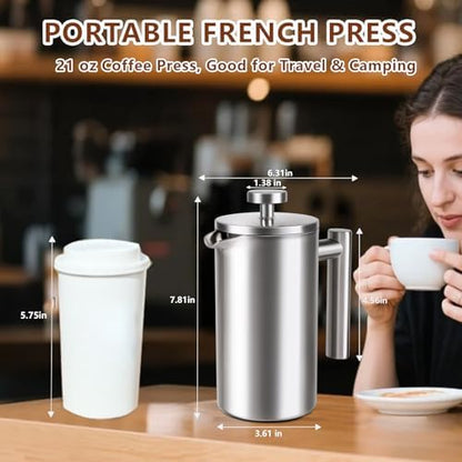 French Press 24 oz, Premium Stainless Steel French Press Coffee Maker 2 cup