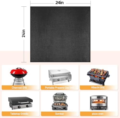 Heat Resistant Mats for Countertop fits Tabletop Grill, 24x24x0.04in, Black