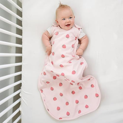 Woolino 4 Season Ultimate Baby Sleep Sack, Merino Wool Baby Sleeping Bag, Organic Cotton Outer, Adjustable 2-24 Months Size Fits Infants & Toddlers - Strawberry