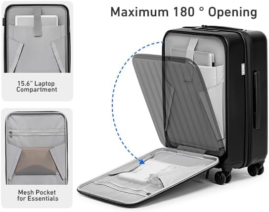 KYME Hardside Carry On Luggage Airline Approved with Laptop Compartment (Black, Carry-On 20 Inch)