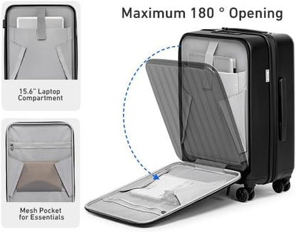 KYME Hardside Carry On Luggage Airline Approved with Laptop Compartment (Black, Carry-On 20 Inch)