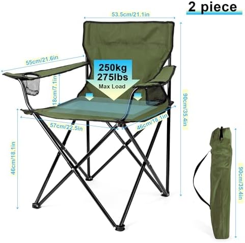 HaSteeL Camping Chair for Adults, Folding Beach Chair Set of 2, Large Foldable Portable Chair for Outdoors Fishing, Hiking, Sporting, Travel, Picnic, Lawn, Hold 275lbs & A Storage Bags (Green)