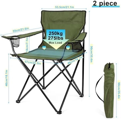 HaSteeL Camping Chair for Adults, Folding Beach Chair Set of 2, Large Foldable Portable Chair for Outdoors Fishing, Hiking, Sporting, Travel, Picnic, Lawn, Hold 275lbs & A Storage Bags (Green)