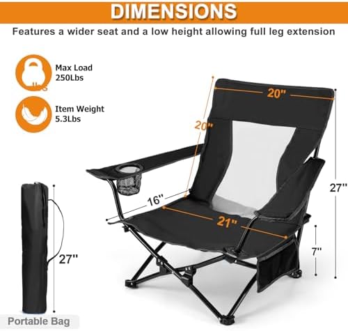 Joyfair Beach Camping Chair (2 Pack), Folding Chair for Adults (Black)