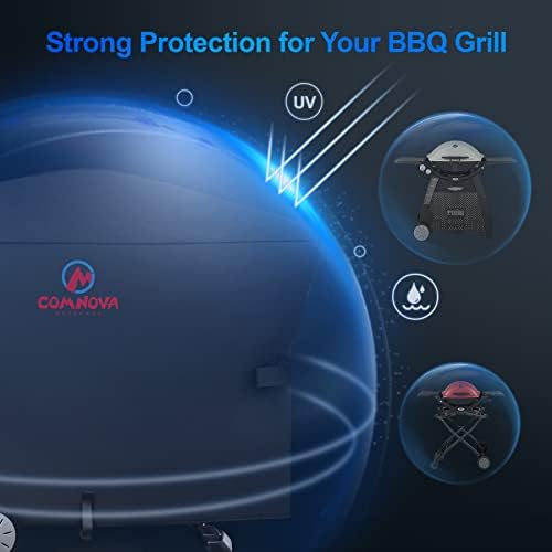 Comnova Grill Cover for Weber Q Grill on Cart - 7112 BBQ Cover for Weber Q3000/Q300/Q2000/Q200 with Portable Stand, 600D Heavy Duty & Waterproof BBQ Cover for Weber Q3200, 3000, 320, 300 and More