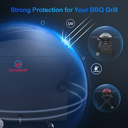 Comnova Grill Cover for Weber Q Grill on Cart - 7112 BBQ Cover for Weber Q3000/Q300/Q2000/Q200 with Portable Stand, 600D Heavy Duty & Waterproof BBQ Cover for Weber Q3200, 3000, 320, 300 and More