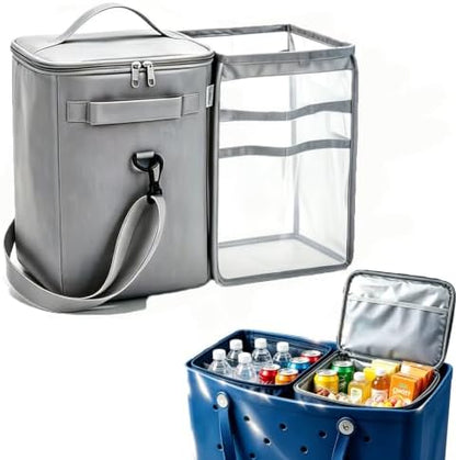2-in-1 Cooler Organizer Insert for X Large Bogg Bag Accessories, Portable Leak-Proof PEVA Insulated Cooler & Mesh Storage Bag Divider, Ideal Beach Rubber Tote Gift for Travel & Picnic