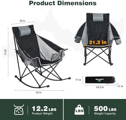 SUNNYFEEL 2 Pack Rocking Camping Chair with Headrest, Heavy Duty 500LBS