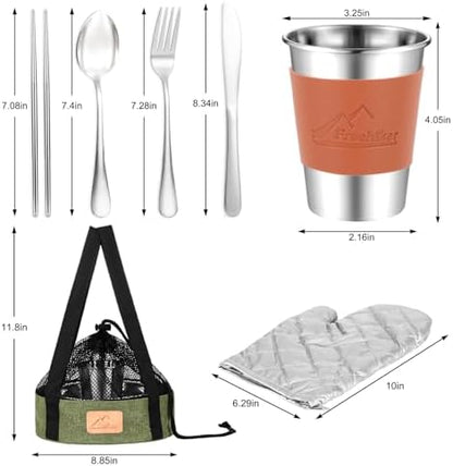 Camping Mess Kit - 1 to 2 Persons Camping Dishes Includes Cups, Bowls, Knives, Forks, Spoons, Camping Dinnerware Set Camping Cooking Utensils Accessories Plates Dinnerware Set
