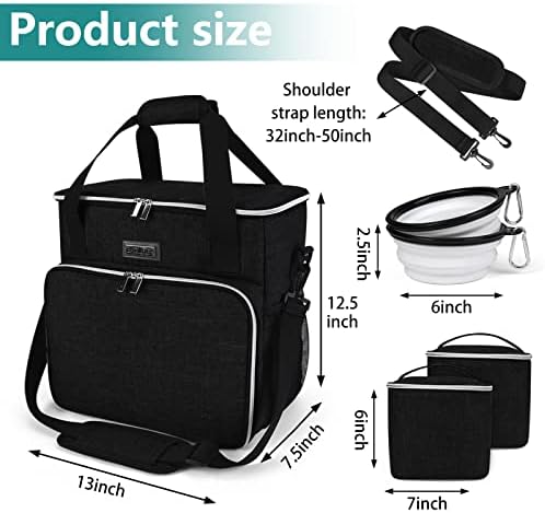 BAGLHER Dog Travel Bag, Pet Travel Bag (ALL Pet Travel Supplies), With 2 Pet Food Containers and 2 Collapsible Silicone Bowls; Essential Kits for Travel Black