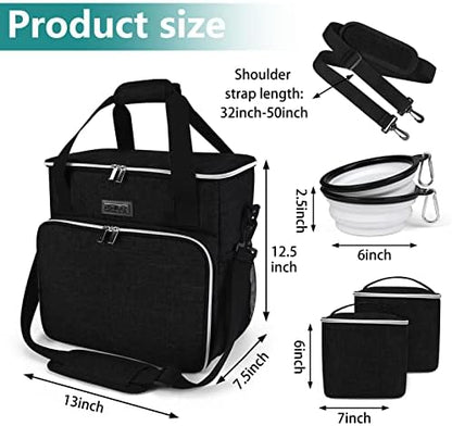 BAGLHER Dog Travel Bag, Pet Travel Bag (ALL Pet Travel Supplies), With 2 Pet Food Containers and 2 Collapsible Silicone Bowls; Essential Kits for Travel Black