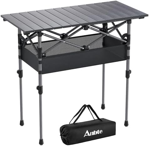 Anbte 3ft Aluminum Roll Top Folding Camping Table, Portable, 32”X16”, Black