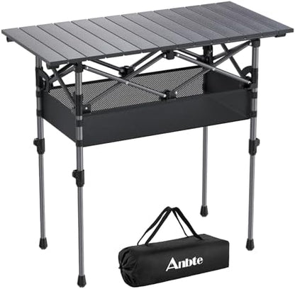 Anbte 3ft Aluminum Roll Top Folding Camping Table, Portable, 32”X16”, Black