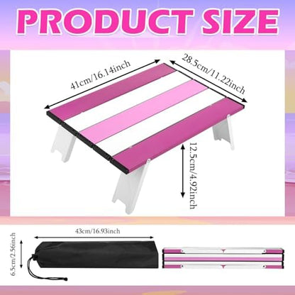 CroBlissful Beach Table Folding Camping Portable Table Striped White Aluminum Side with Carry Bag for Summer Camping Picnics and Outdoor Activities(16x11x5 in,Pink)
