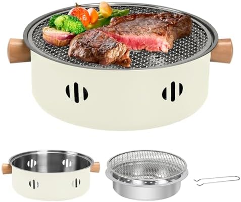 Portable Charcoal Barbecue Grill, 1pc Small Outdoor Camping Grill (Beige)