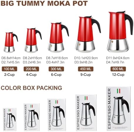 12 Cup Stovetop Espresso Maker Stainless Steel Moka Pot Stove Top Percolator Italian Coffee Makers Capable Mocha Greca Machine Cafe Classic Induction Cookers for Home and Camping 600ml 20oz