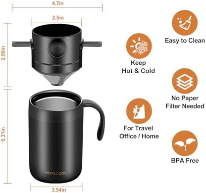 MACIFECI 16oz Camping Coffee Maker Pour Over Coffee Maker Camping Coffee Pot Portable Coffee Maker for Travel Camping Offices Backpacking Outdoor (Black)