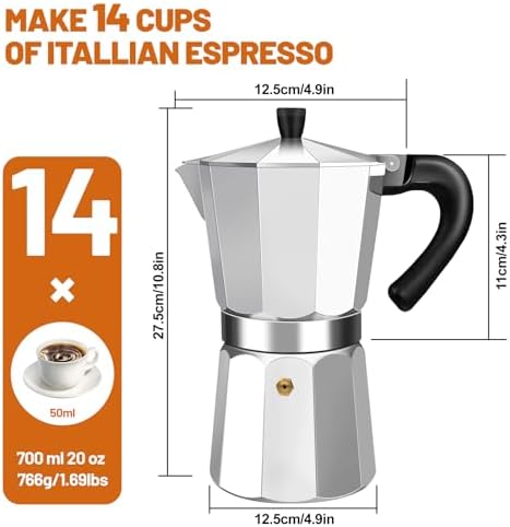 14 Cup Aluminum Espresso Stovetop Moka Pot Express Coffee Maker Percolator Italian Classic Mocha Coffee Machine for Italian and Cuban Cafe Brewing for Home & Camping 700ml 23oz
