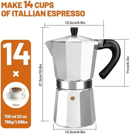 14 Cup Aluminum Espresso Stovetop Moka Pot Express Coffee Maker Percolator Italian Classic Mocha Coffee Machine for Italian and Cuban Cafe Brewing for Home & Camping 700ml 23oz