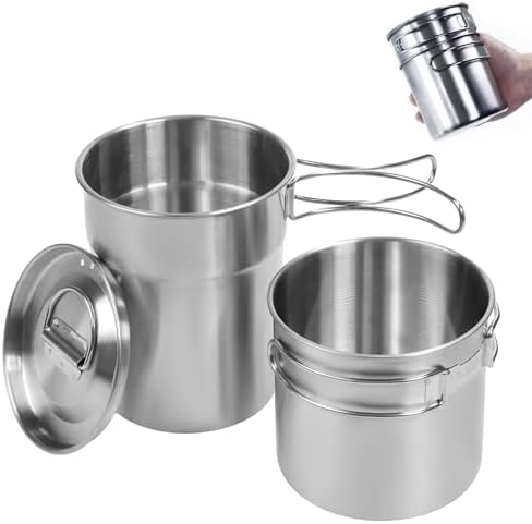 KOKKOYA Stainless Steel Camping Cups Mug Small Backpacking Bush Pot Set