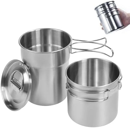 KOKKOYA Stainless Steel Camping Cups Mug Small Backpacking Bush Pot Set