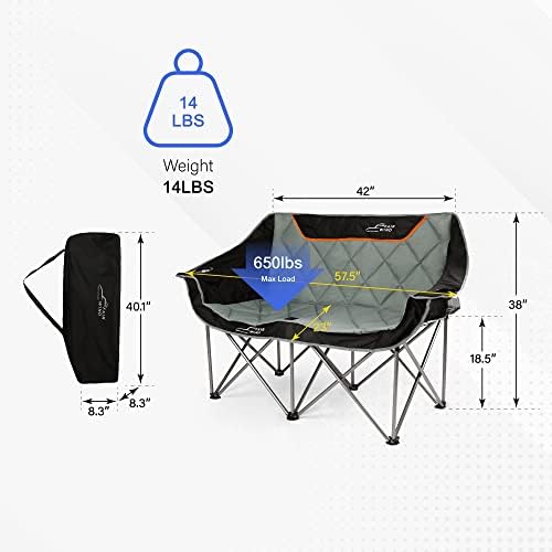 FAIR WIND Oversized Fully Padded Camping Double Chair Folding Loveseat