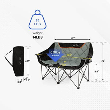 FAIR WIND Oversized Fully Padded Camping Double Chair Folding Loveseat