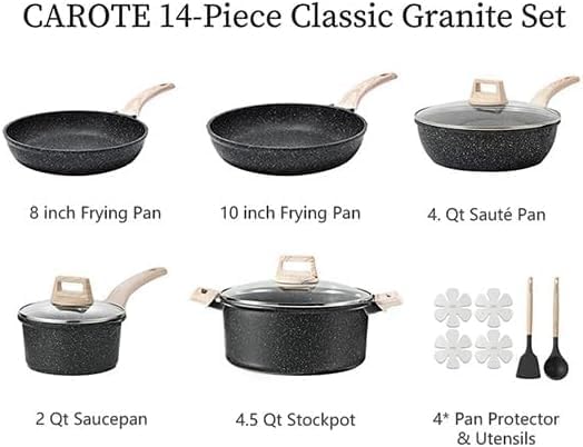 CAROTE Nonstick Cookware Sets, Pots and Pans Set, 14pcs