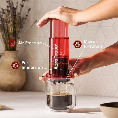 AeroPress Clear Red Coffee Press, French Press, Pour-Over & Espresso Style