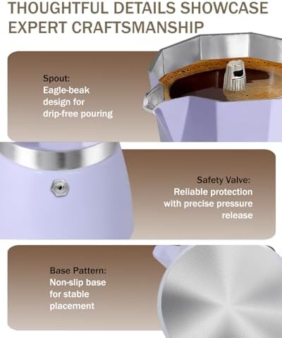 Coffee Maker Stovetop Espresso Maker 6 Cup Aluminum Moka Pot Percolator 10oz 300ml Easy Brewing for Electric Ceramic Stoves Home Camping Italian Cuban Café Classic Purple